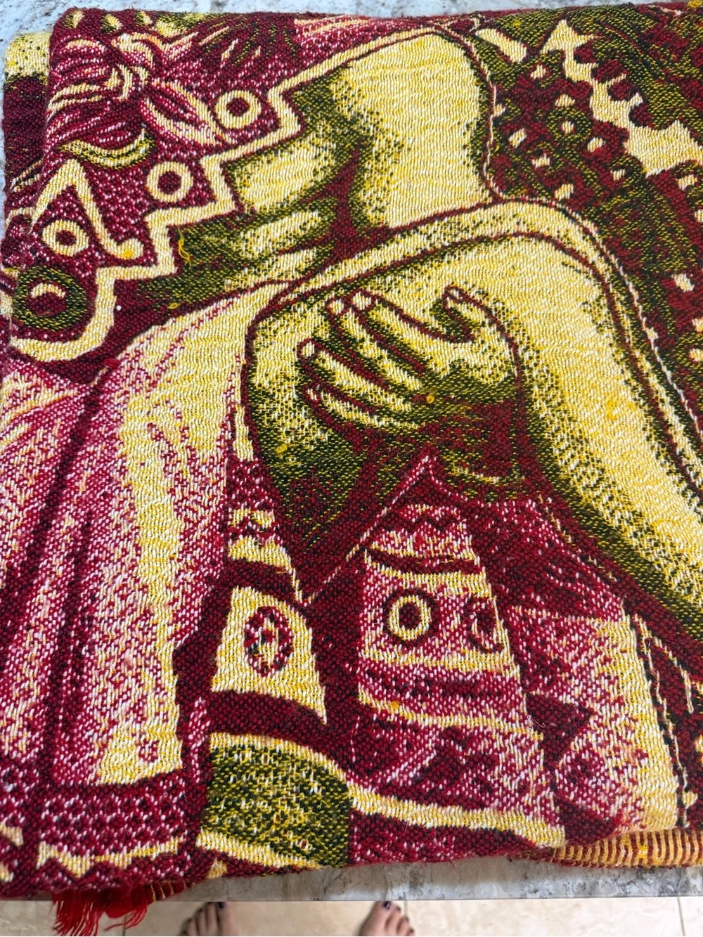 Woven Weave Atzec Mayan POPIS Warrior Princess Thick Blanket Red Yellow 83x79”